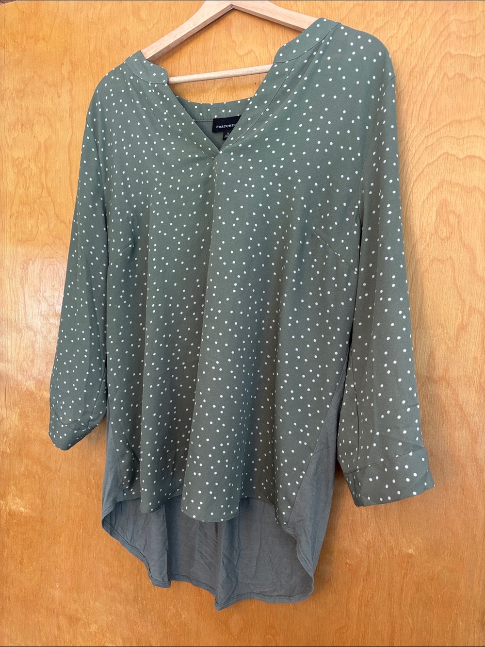 Women’s Olive Green Polka Dot V-Neck Blouse